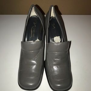 Smoke Gray Faux Leather Loafer-Heels